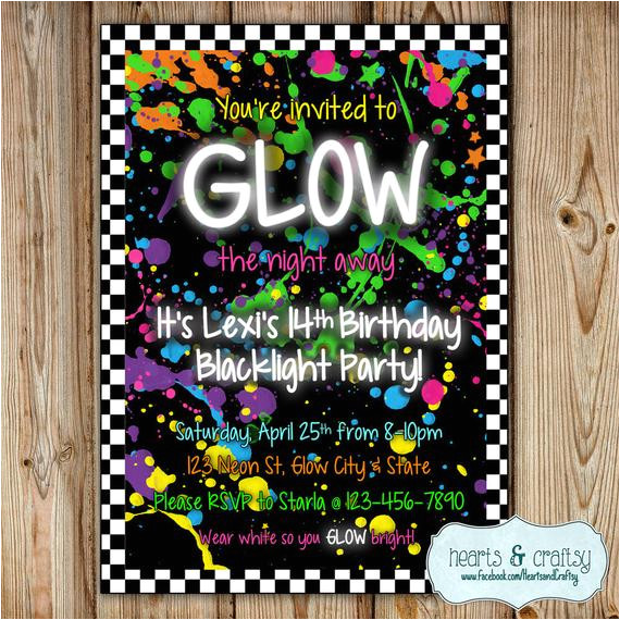 glow in the dark party invitation neon