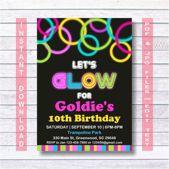 glow party invitations neon glow