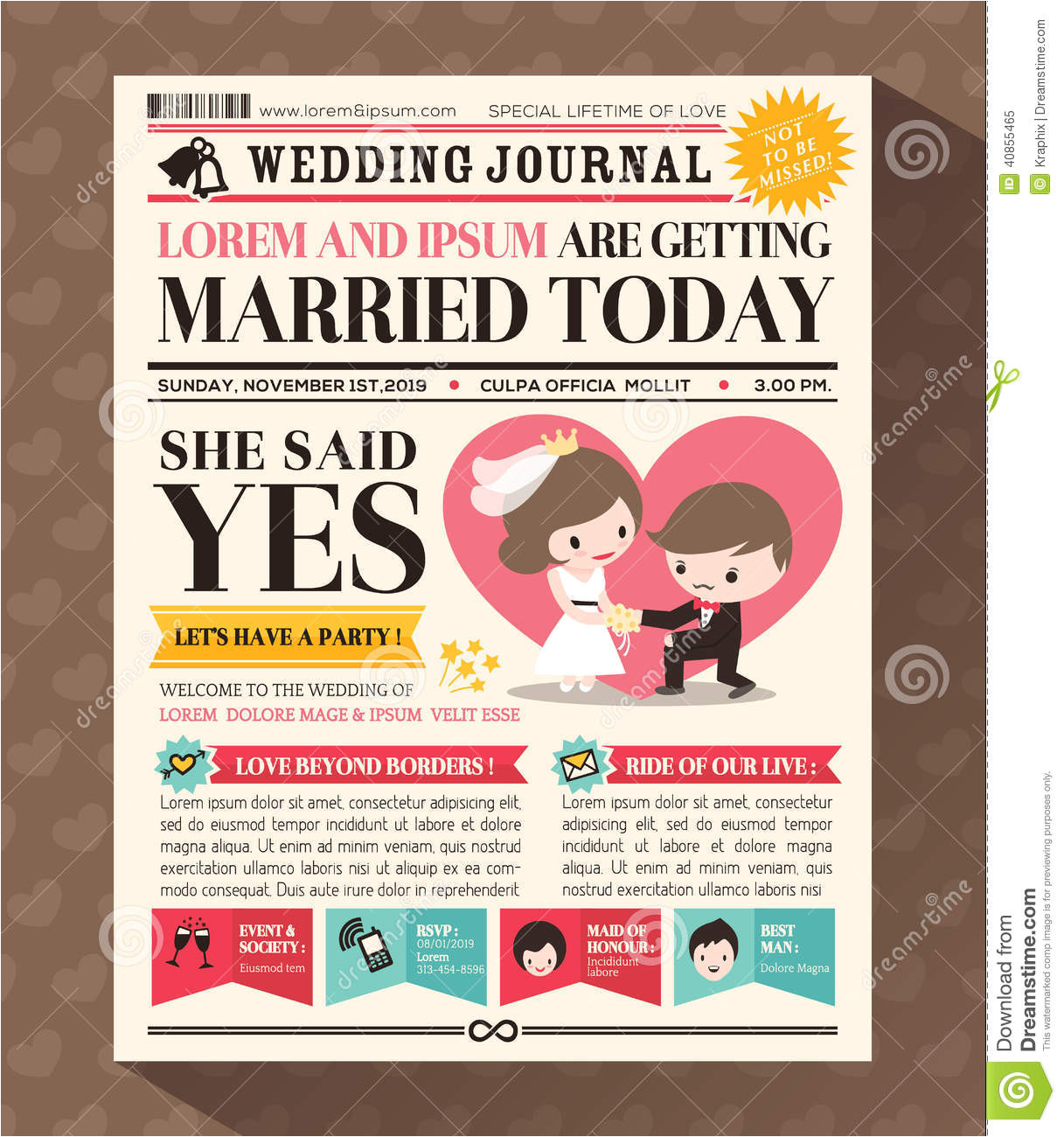 royalty free stock photo cartoon newspaper wedding invitation card design journal vector template image40855465