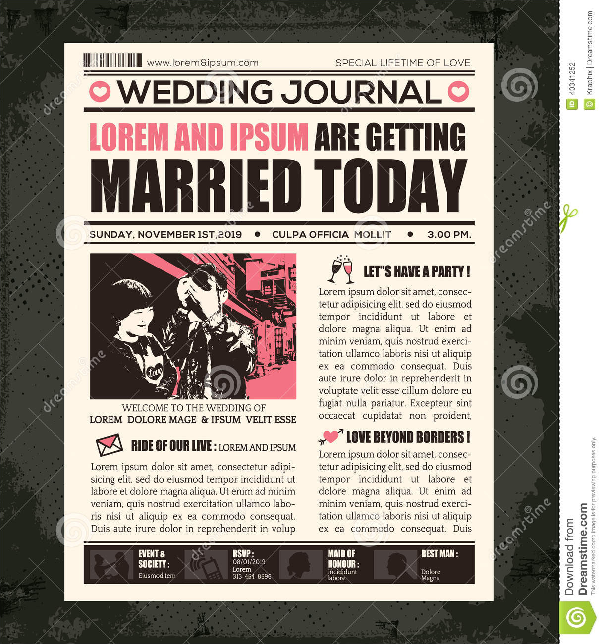 stock photography newspaper wedding invitation design template style vector image40341252