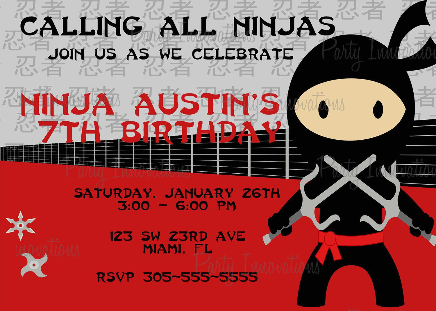 ninja birthday party invitations