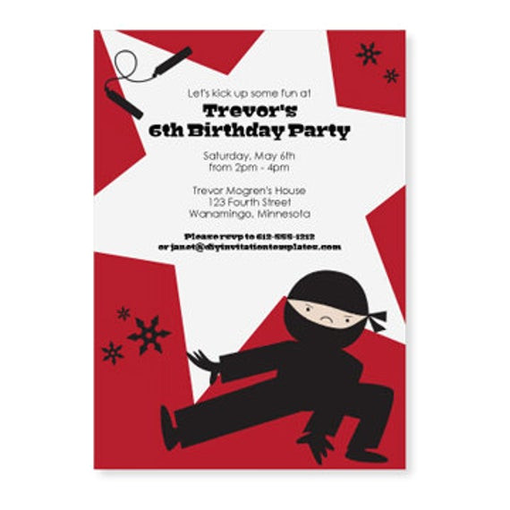 ninja birthday party invitation template