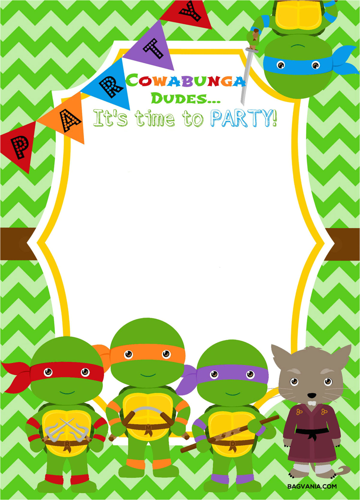 free printable ninja turtle birthday party invitations