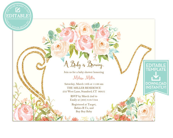 tea party invitation template floral