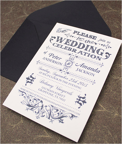 old fashioned typography wedding invitation