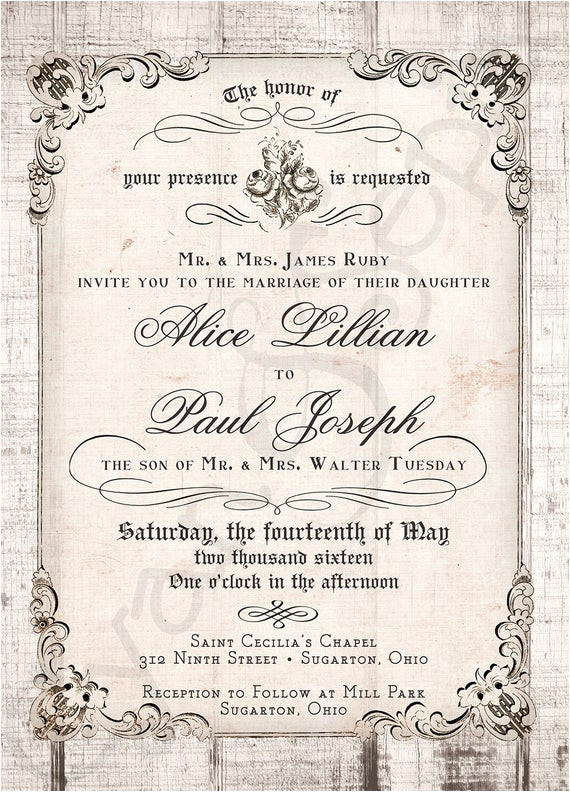 printable wedding invitation 5x7 antique