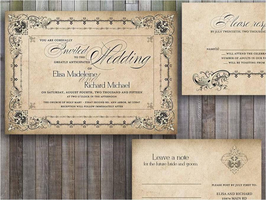 wedding invitations printable vintage old fashioned wedding invitations