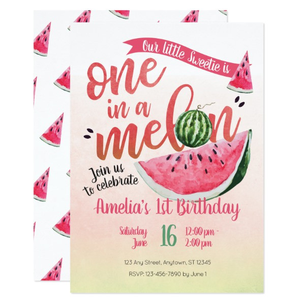 one in a melon 1st birthday party invitation