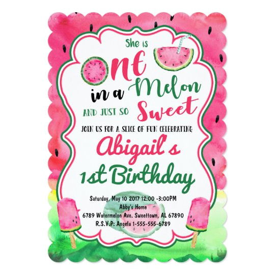 one in a melon 1st birthday watermelon invitation 256164741755338099