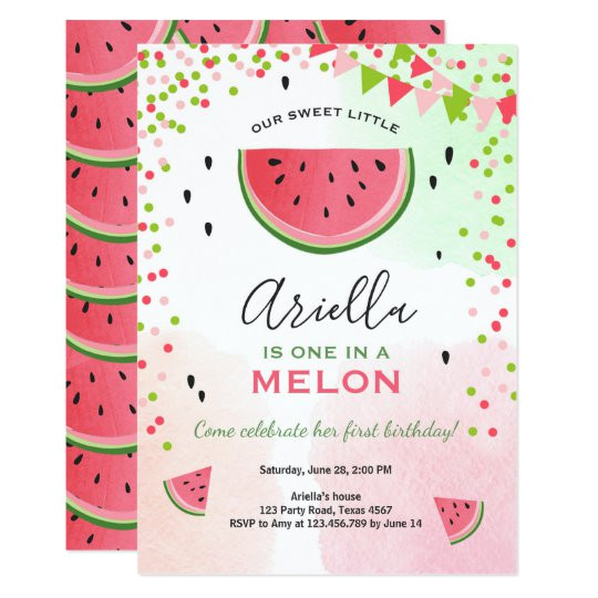 one in a melon birthday invitation watermelon 256180655536531114