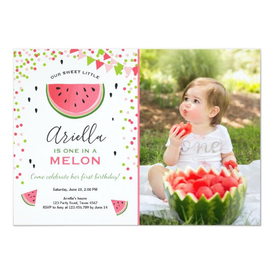 one in a melon birthday invitation watermelon 256193781653932401