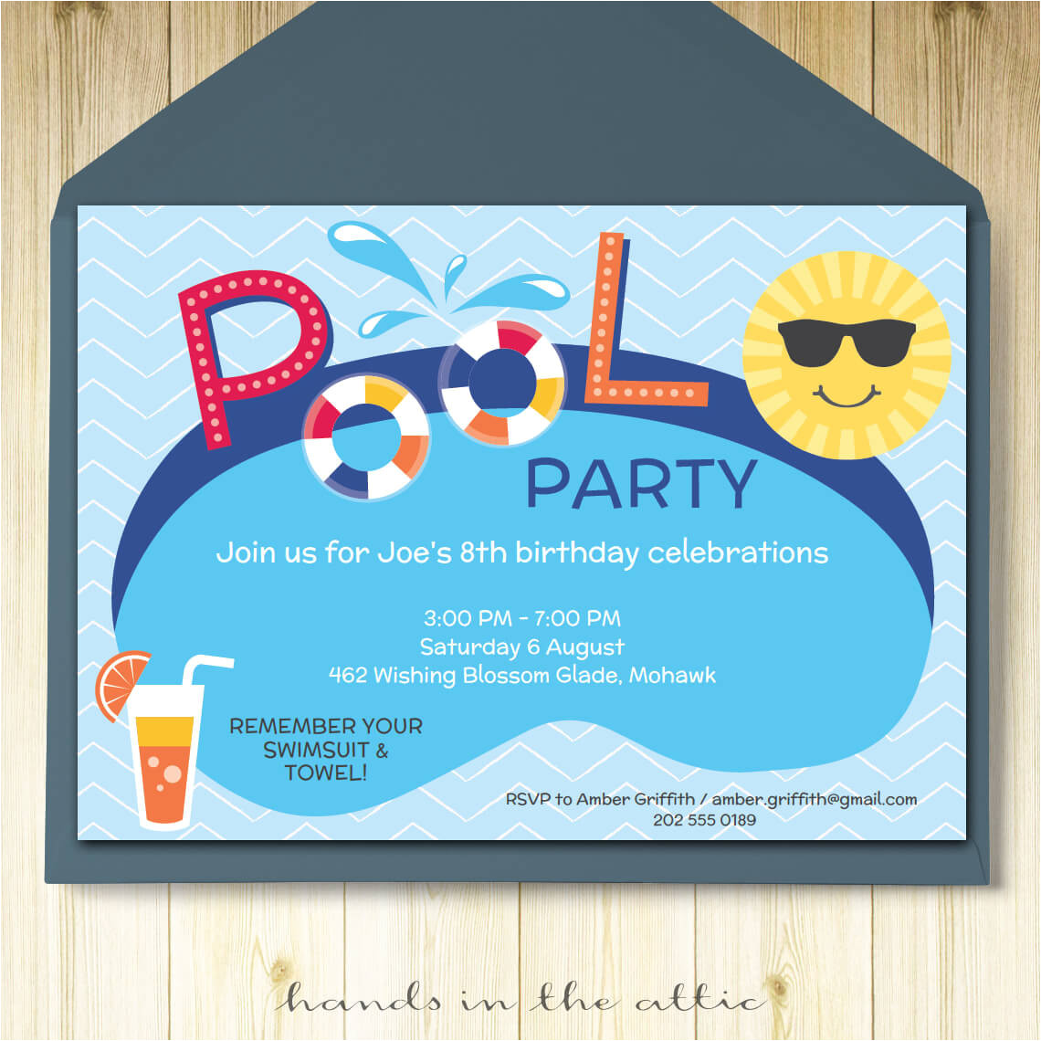 pool party invitation card editable