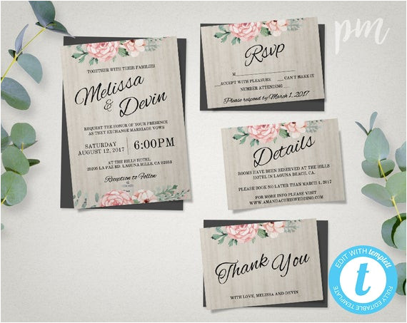floral wedding invitation template rsvp