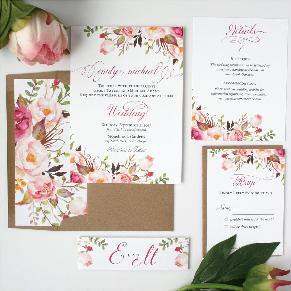 spring wedding invitations blush pink
