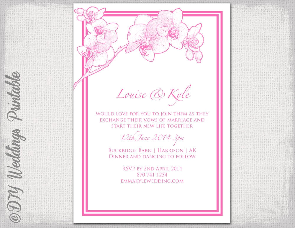 orchid wedding invitation template pink