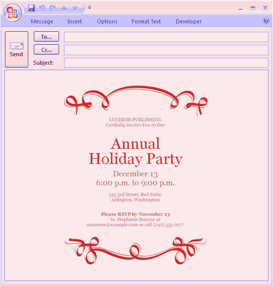 email message holiday party invitation red ribbon design 306