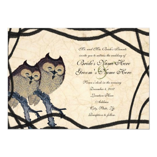 vintage japanese owl wedding invitation 161196642509147921