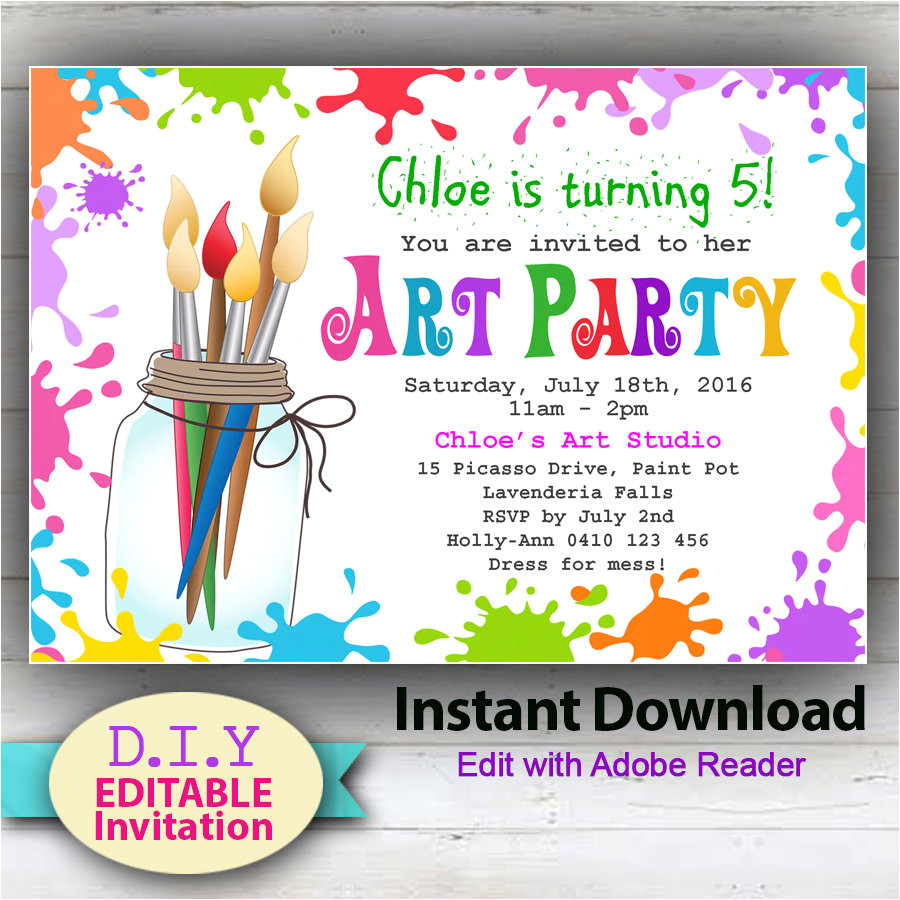 editable printable art party invitation