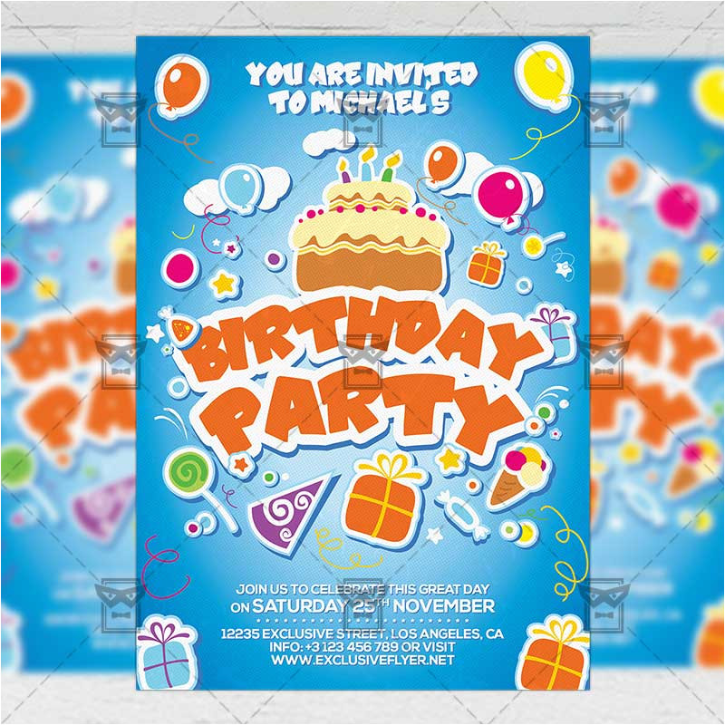 kids birthday invitation card a5 psd template
