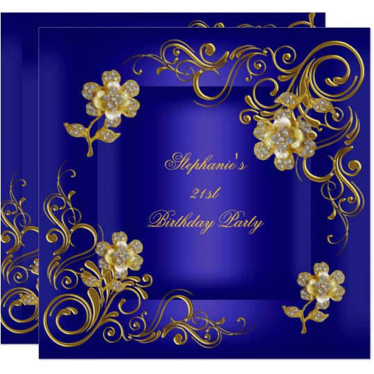 21st birthday party royal blue gold diamond invitation 161744911076149461