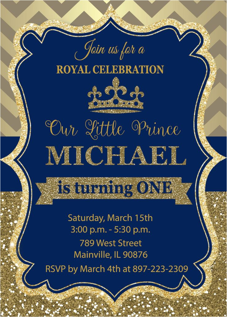 Party Invitation Cards Royal Prince Birthday Party Invitation First Birthday Royal