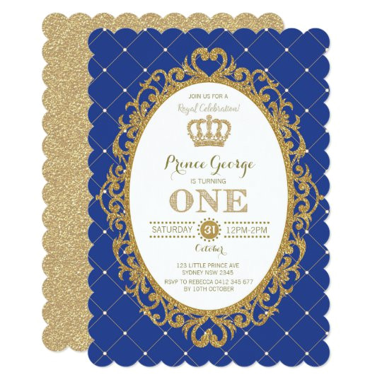 royal blue gold prince baby boy 1st birthday party invitation 256199870994139362