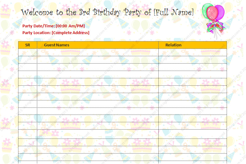 birthday party guest list template