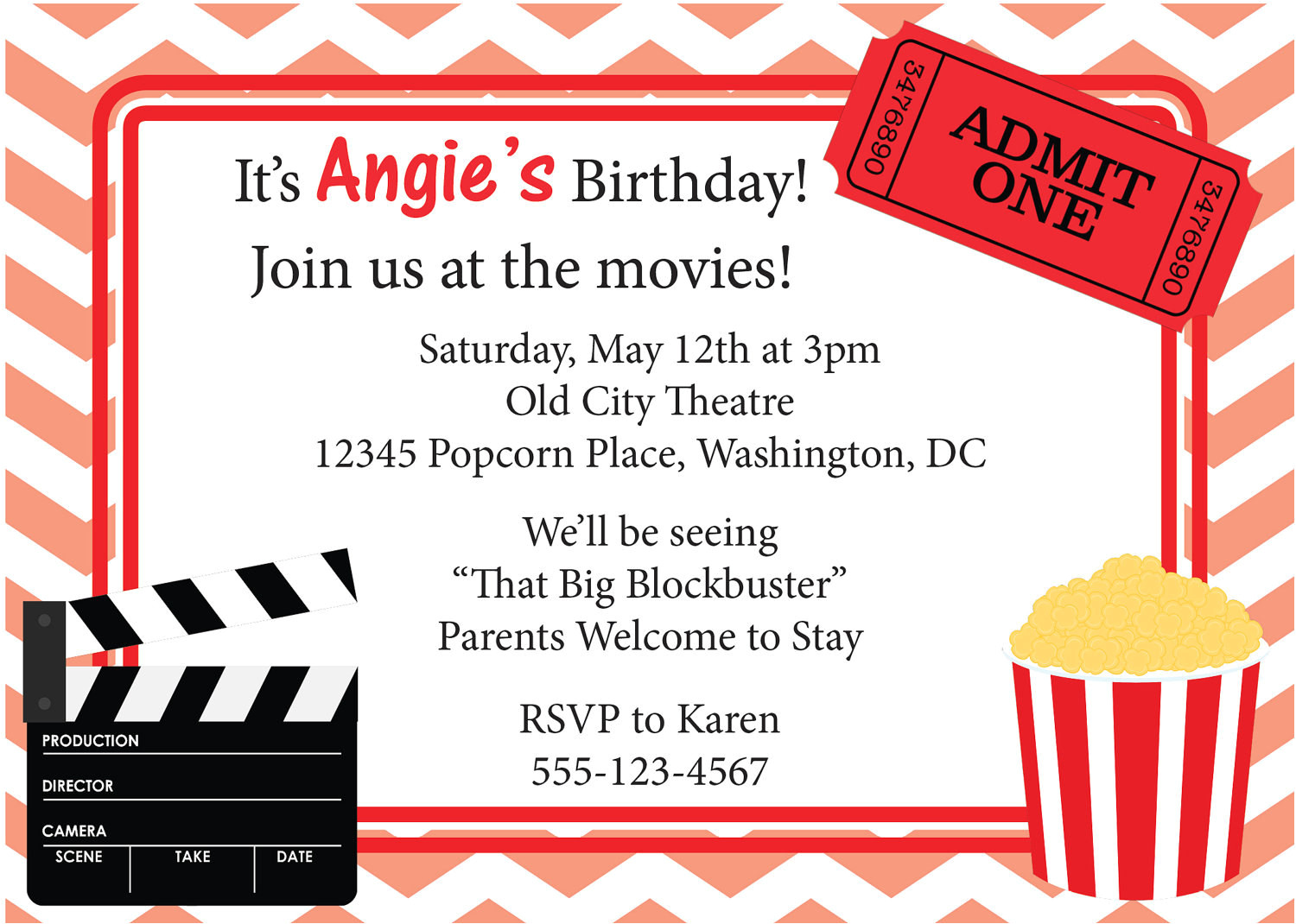 movie night invitation birthday invite