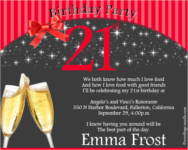 21st birthday party invitation wording