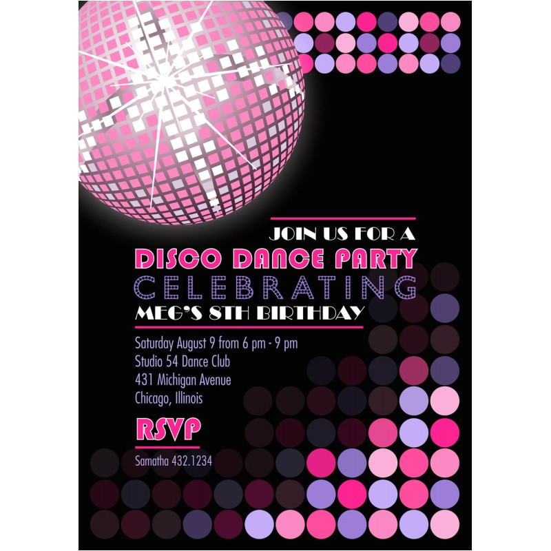 disco dance party printable invitation