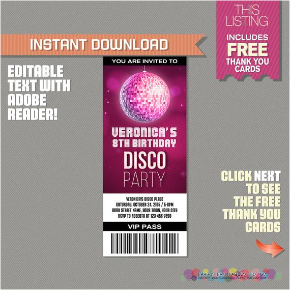 disco party ticket invitation with free