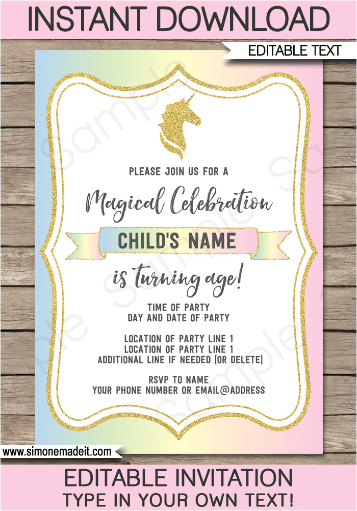 unicorn invitations template