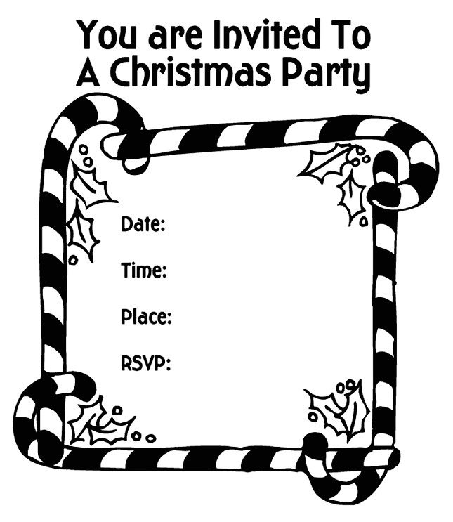 christmas party invitation candy canes coloring page