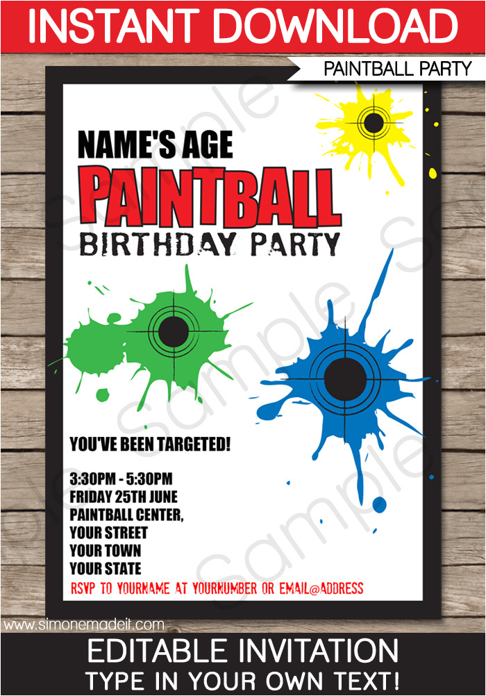 paintball party invitations printable