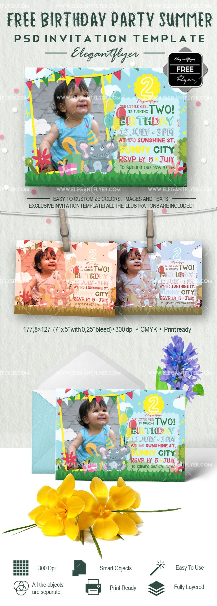 free birthday party summer invitation psd template