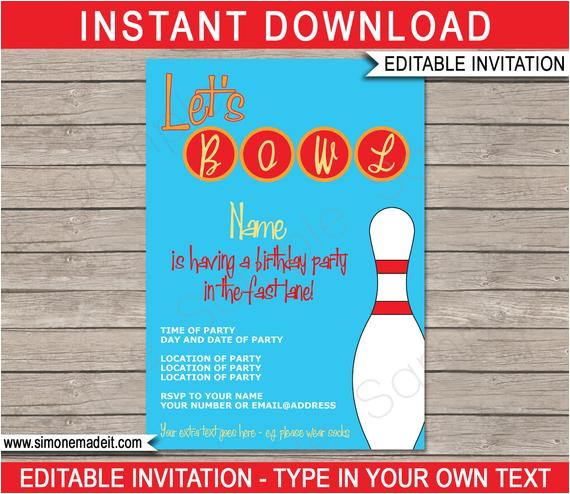 bowling party invitation instant download editable