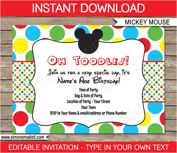 mickey mouse invitation printable birthday party