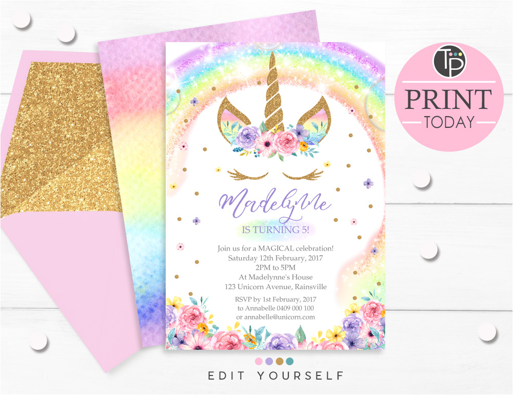 rainbow unicorn invitation com