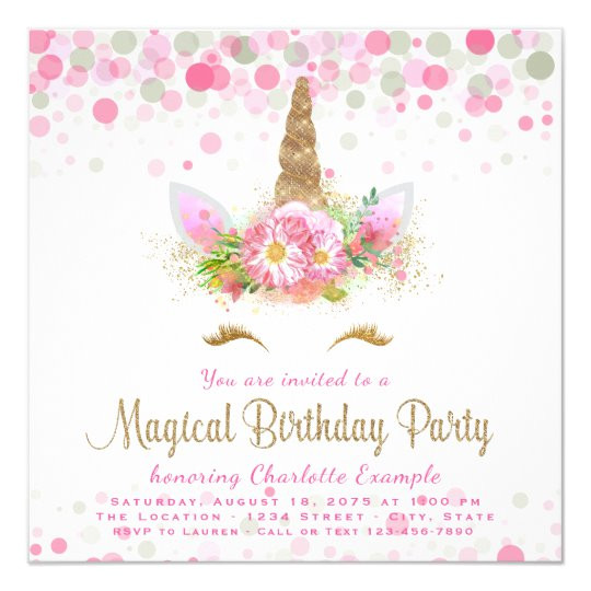 unicorn face girls birthday party invitations 256081952847431836