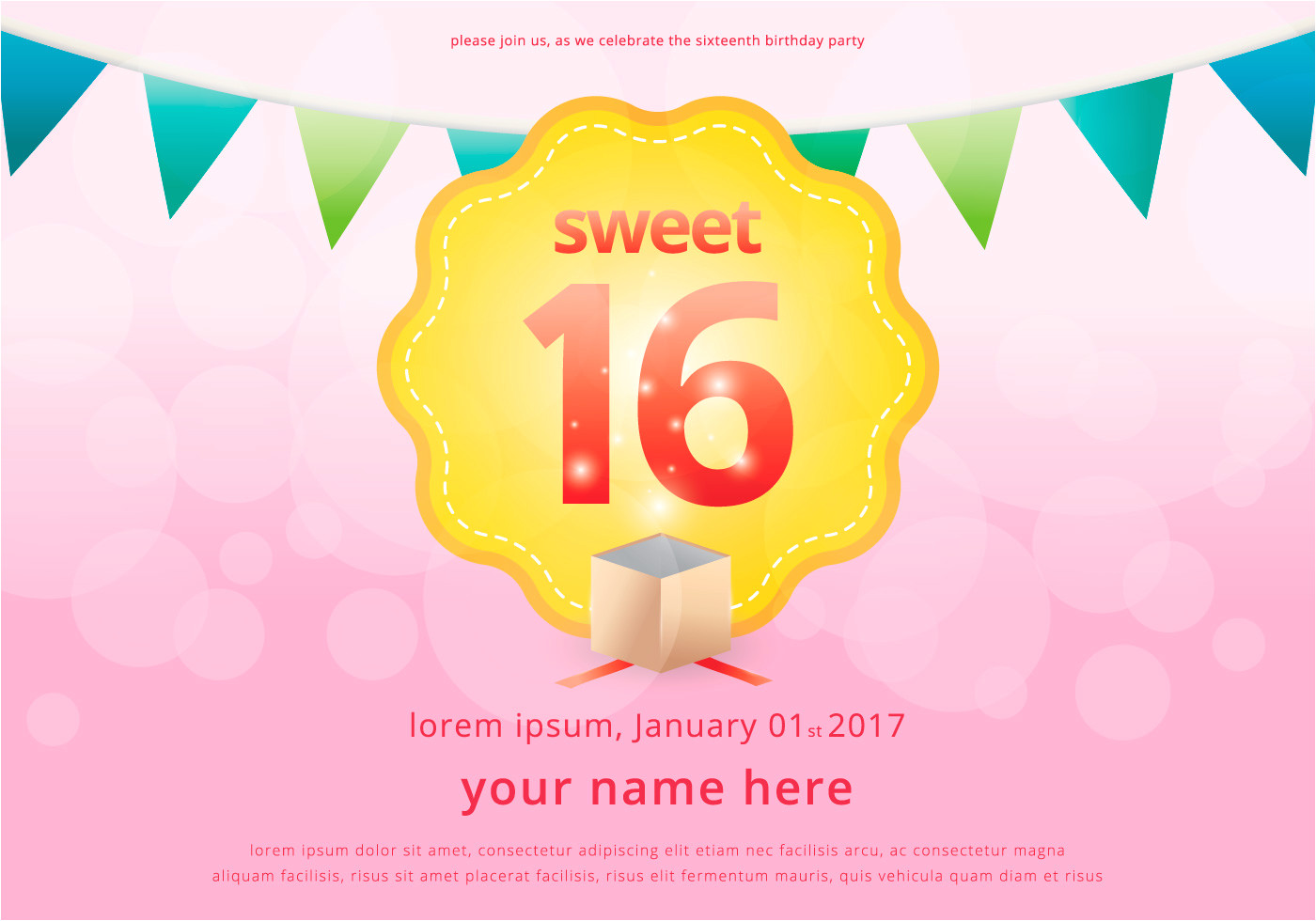 128854 sweet 16 illustration birthday invitation template