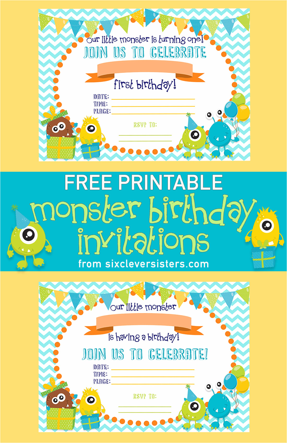 free printable monster birthday invitations