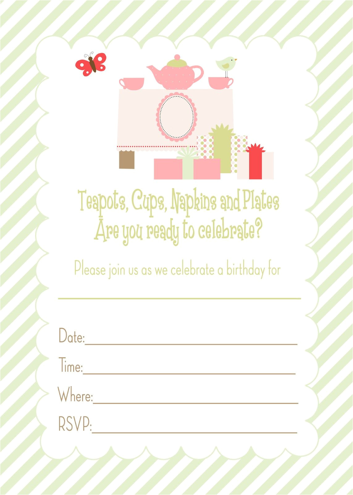 Party Invitation Template Worksheet Free Printable Tea Party Birthday Invitation Free