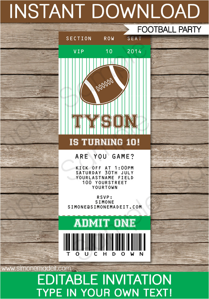 printable football ticket invitation