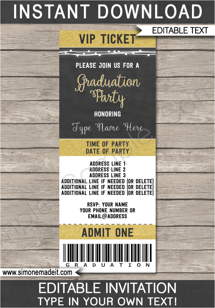 graduation party ticket invitations template gold