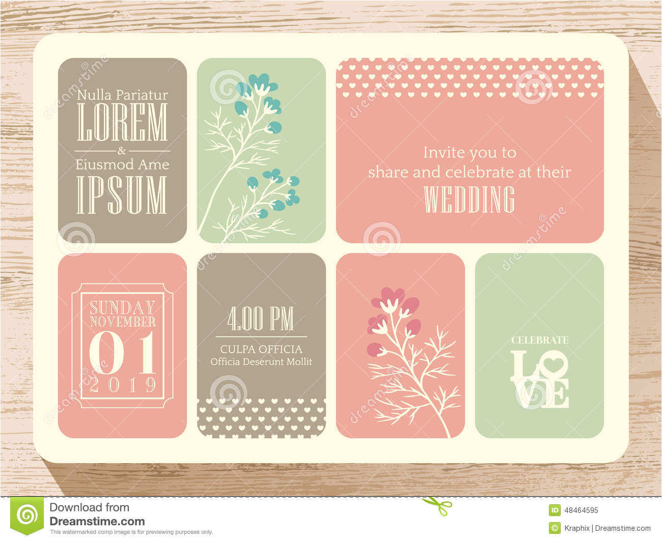 stock illustration cute pastel wedding invitation card background template image48464595