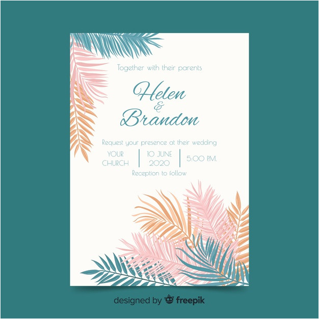 pastel color palm leaves wedding invitation template 4149165