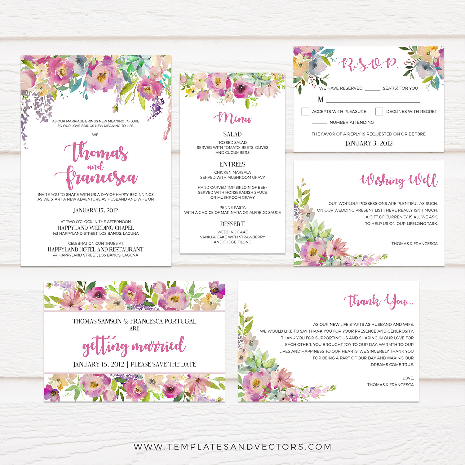 pastel floral wedding invitation suite tvw154