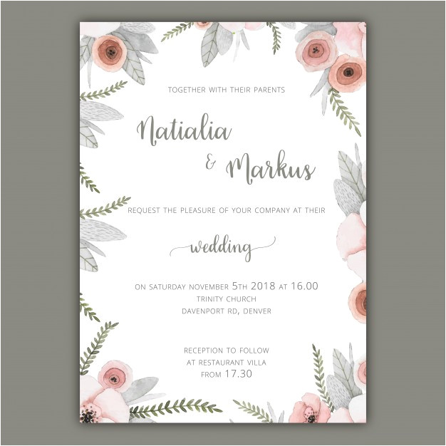 wedding invitation template with pastel flowers 1109448