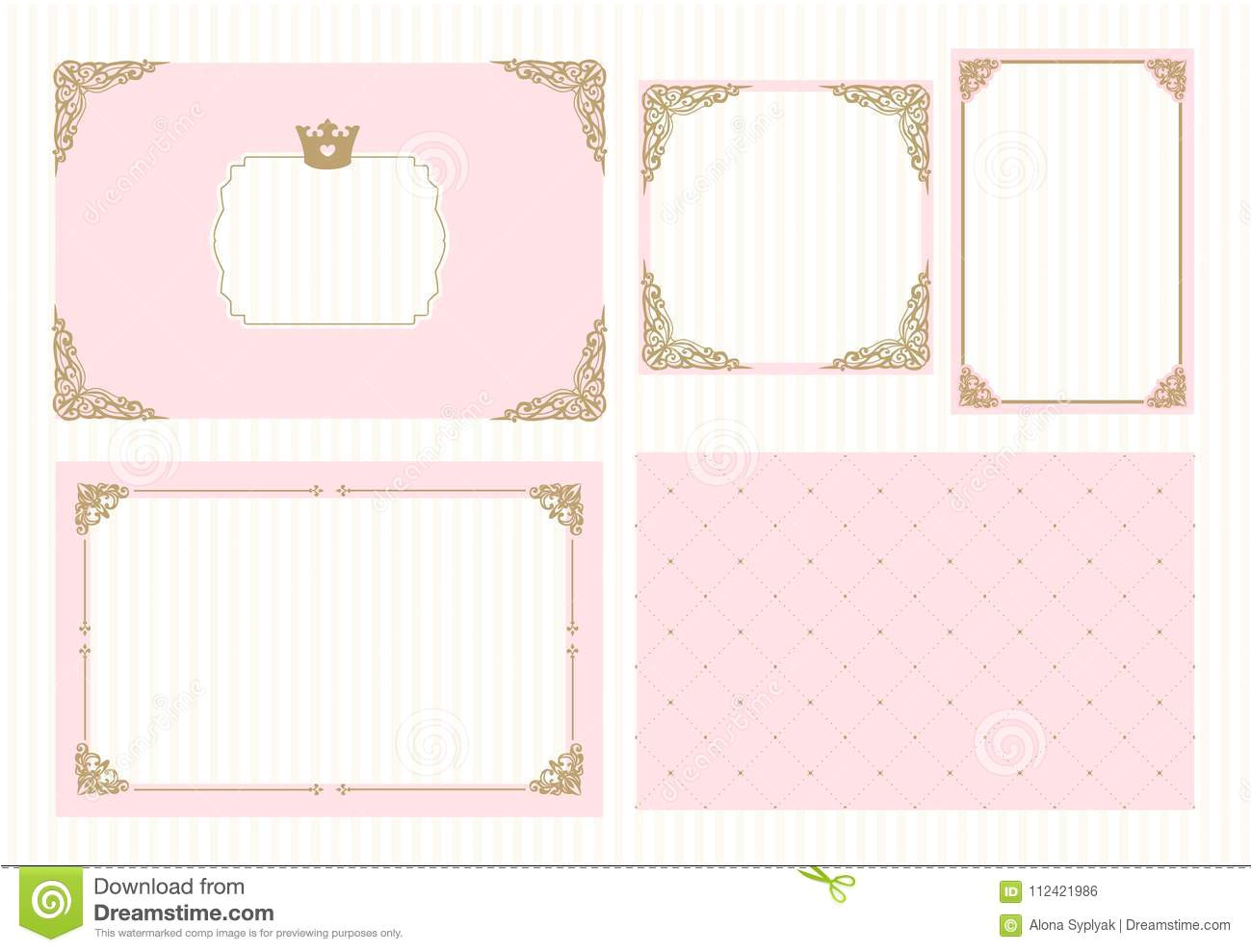 baby shower wedding girl birthday invite card cute picture border decorative golden corner set cute pink templates image112421986