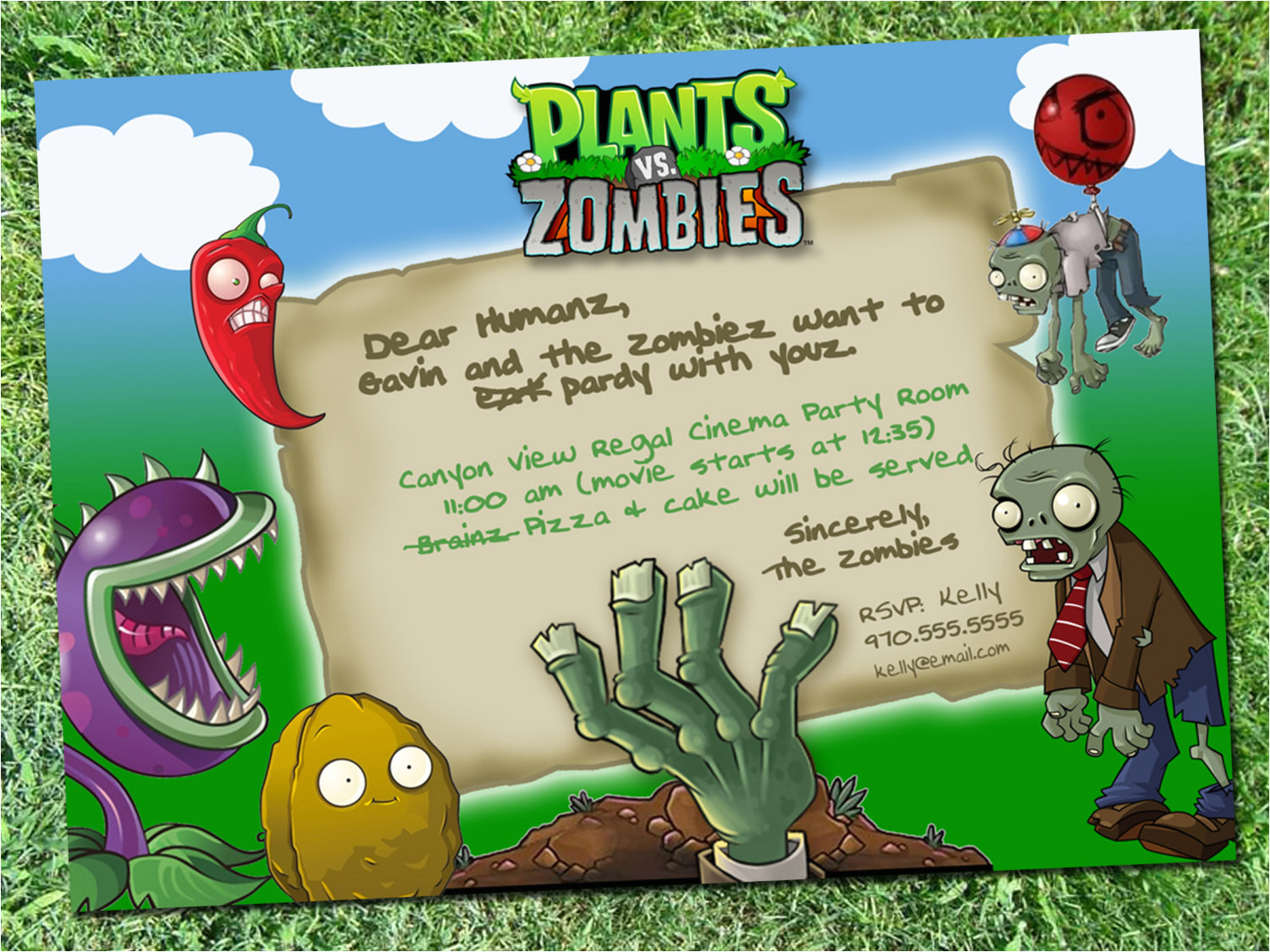 plants vs zombies party invitation